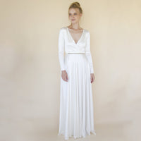 BLUSHFASHION - Original Bestseller Minimalist Wedding Dress, Ivory Wrap Modern Wedding Dress #1347