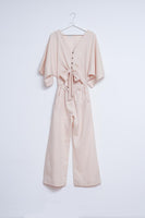 Q2 - Original Linen Tie Waist Jumpsuit in Beige