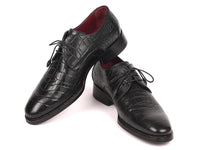 Paul Parkman Black Crocodile Embossed Calfskin Goodyear Welted Derby Shoes (ID#5254BLK)