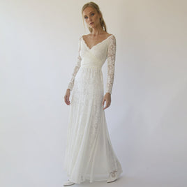 BLUSHFASHION - Original Ivory Off Shoulder Wrap Long Sleeves ,Mermaid Wedding Dress #1280