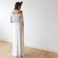 BLUSHFASHION - Original Ivory Off-The-Shoulder Floral Lace  Dress #1119