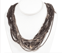 Original Beaded and Swarovski Adorned Crystal Necklace in Gun Metal and 18kt Gold Plated.