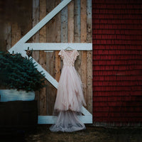 BLUSHFASHION - Original Fairy Blush Wrap Wedding Dress, Butterfly Sleeves and Puffy Tulle #1293