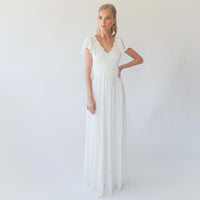 BLUSHFASHION - Original Ivory Wrap Lace Bohemian Wedding Dress #1298