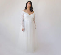 BLUSHFASHION - Original Curvy  Ivory Off the Shoulder Lace Wrap Wedding Dress With Tulle  #1325