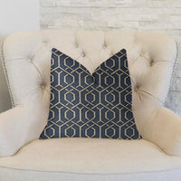 Midnight Padlock Blue, Black and Beige Luxury Throw Pillow