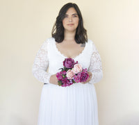 BLUSHFASHION - Original Curvy  Ivory Roses Lace Wedding Dress With Maxi Chiffon Skirt #1317