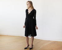 BLUSHFASHION - Original Black Lace Long Sleeve Midi Dress