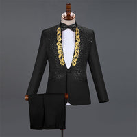 Diamond Royal Blue Men Suit Set Gold Embroidered Wedding Mens Slim Fit Tuxedo Mens Suits With Pants Prom Show Stage Costume Male