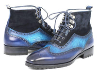 Paul Parkman Wingtip Boots Blue Suede & Leather (ID#971-BLU)