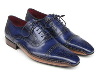 Paul Parkman Men's Captoe Navy Blue Hand Painted Oxfords (ID#5032-NAVY)