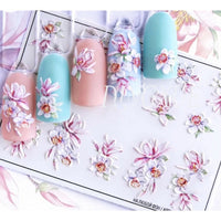 1pc 3D Acrylic Engraved Flower Nail Sticker Embossed Black Line With Flower Water Decals Empaistic Nail Water Slide Decals Z0105