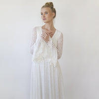 BLUSHFASHION - Original Ivory Wrap Lace Wedding Dress With Long Poet Sleeves #1364