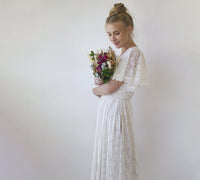 BLUSHFASHION - Original Ivory Pearl Lace Bohemian Wedding Dress With Pockets #1345