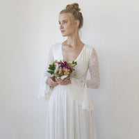 BLUSHFASHION - Original Ivory Wrap Lace Wedding Dress With Long Poet Sleeves #1364