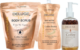 The Coffee Experience: Anti-Cellulite Massage Oil+ Body Scrub-Coffee+ Body Butter- Coffee+ Shampoo an Conditioner-Coffee