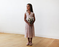 BLUSHFASHION - Original Midi Pink All Lace Sleeveless Flower Girl Dress #5048