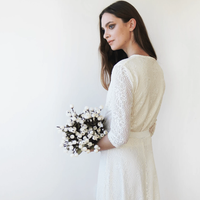 BLUSHFASHION - Original Ivory 3/4 Sleeves Lace Bridal Top #2025