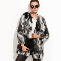 LUXURY AND ME - Original Faux Fur Fuzzy Color Block Open Front Coat