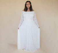 BLUSHFASHION - Original Curvy   Off-The-Shoulder Long Sleeves Lace Wedding Dress #1330