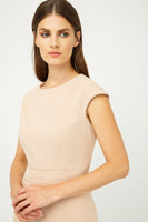 CONQUISTA FASHION - Original Solid Colour Dress With Cap Sleeves Creme Color