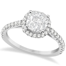 Original Halo Design Cushion Cut Diamond Engagement Ring 14K White Gold 0.88ct