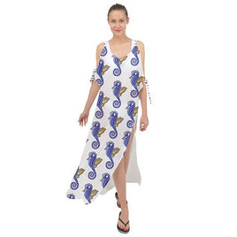 SHARON TATEM LLC - Original Chiffon Maxi Dress Cover Up Seahorse Pattern