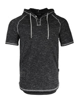 ZIMEGO Short Sleeve Raglan Henley Hoodie Round Bottom Semi Longline T-Shirt