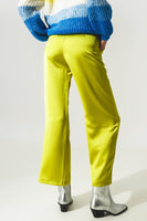 Q2 - Original Wide Leg Satin Pants in Lime Green