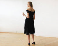 BLUSHFASHION - Original Off-The-Shoulder Short Sleeves Black Lace Midi Dress 1158