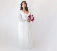 BLUSHFASHION - Original Curvy  Ivory Roses Lace Wedding Dress With Maxi Chiffon Skirt #1317