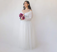 BLUSHFASHION - Original Curvy  Ivory Off the Shoulder Lace Wrap Wedding Dress With Tulle  #1325