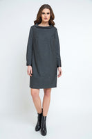 CONQUISTA FASHION - Original Casual H-Line Stand Collar Long Sleeve Midi Dress