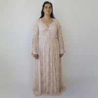 BLUSHFASHION - Original Blush Pink Lace Bohemian Flare Sleeves Lace Dress #1329