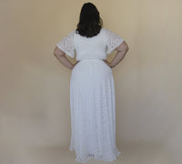 BLUSHFASHION - Original Curvy Bohemian Butterfly Sleeves, Modest Ivory Wedding Dress With Pockets #1318