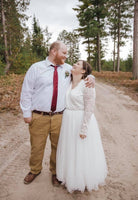 BLUSHFASHION - Original Ivory Lace Long Sleeves Wedding Dress With Pockets  #1266