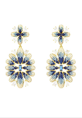 Original Babylon Flower Drop Earrings Gold Blue