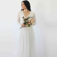 BLUSHFASHION - Original Ivory Lace Long Sleeves Wedding Dress With Pockets  #1266