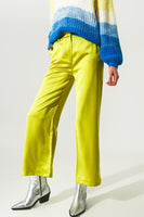 Q2 - Original Wide Leg Satin Pants in Lime Green