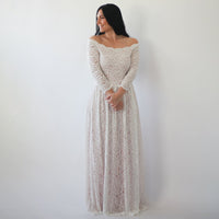 BLUSHFASHION - Original Curvy Ivory Nude Off Shoulder Wedding  Dress #1264