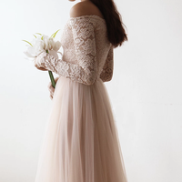 BLUSHFASHION - Original Blush Off-The-Shoulder Lace and Tulle Dress #1134