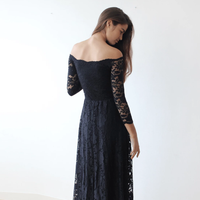 Original Off-The-Shoulder Black Floral Lace Long Sleeve Maxi Dress 1119