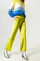 Q2 - Original Wide Leg Satin Pants in Lime Green