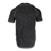 ZIMEGO Short Sleeve Raglan Henley Hoodie Round Bottom Semi Longline T-Shirt