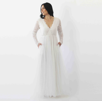 BLUSHFASHION - Original Ivory Lace Long Sleeves Wedding Dress With Pockets  #1266