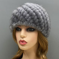 Original Winter Womens Mink Fur Hats Fur Knitted Cap Fashionable Fluffy Ladies