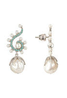 Original Baroque Pearl Poseidon Gemstone Drop Earrings Aqua  Silver