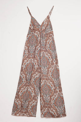 Q2 - Original Wide Leg Jumpsuit in Beige Paisley Print