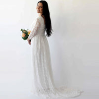 Original Curvy  Ivory Square Neckline  Wedding Train Dress #1272