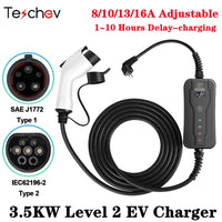 Teschev EV Charger SAE J1772 Level 2 Type 1 8~16A Car Charging Stations Type 2 IEC62196-2 Smart Electric Vehicel Charger for Kia